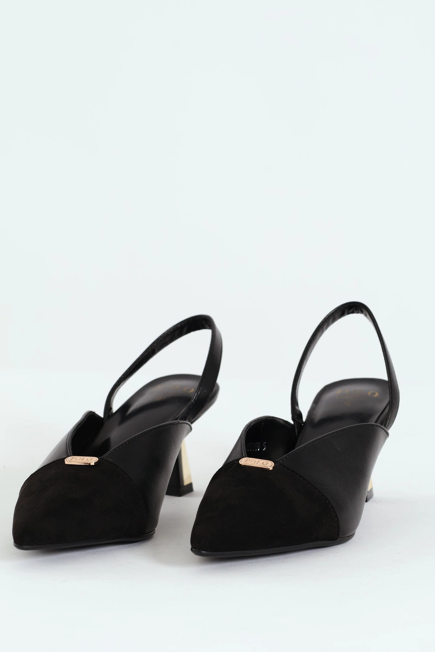Heel Booties Pointed Slingback Kitten Heel - Black