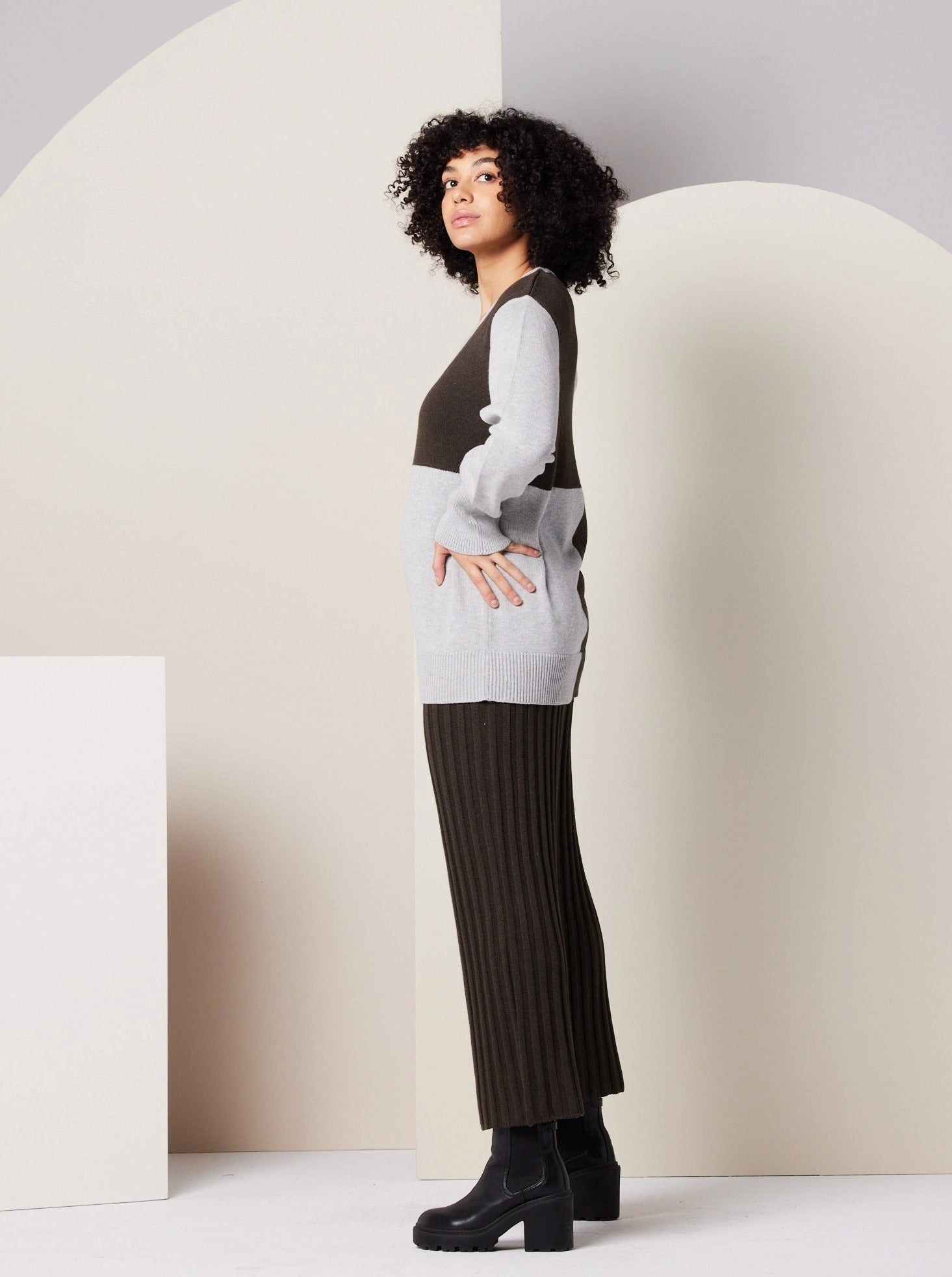 Paloma Sweater - Heather Grey Colorblock Oversized Fit