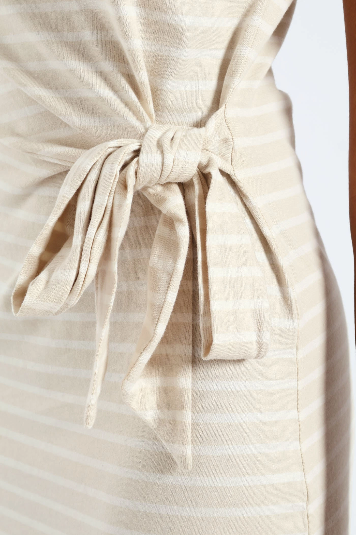 Knot Front Side Slit Midi T-Shirt Dress - Beige/Cream Easy Layering Piece