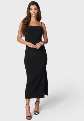 Motion Light Cowl Neck Spaghetti Strap Slit Maxi