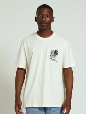 Street Comfort Relaxed Look La California Palm Embroidered Front & Back Tee - Off White