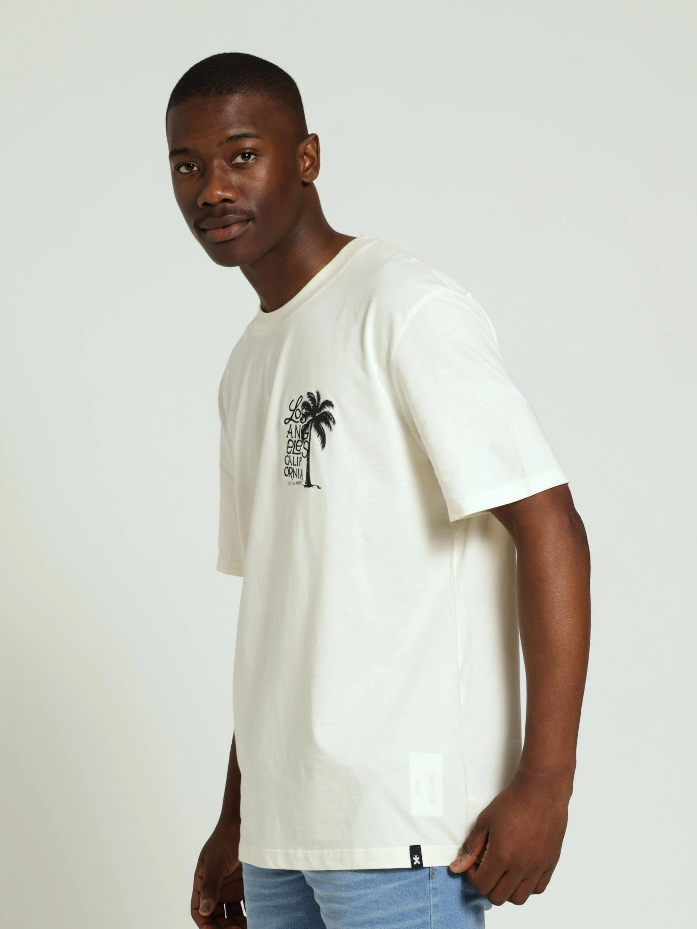 Comfy Touch La California Palm Embroidered Front & Back Tee - Off White