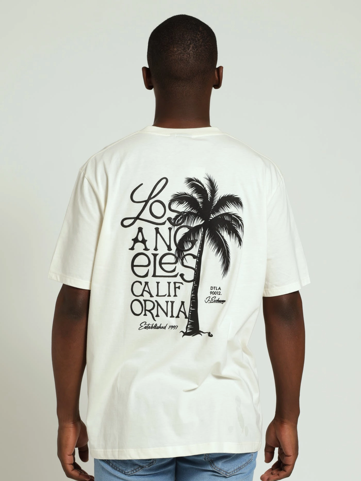 Durable Colorfast Finish AllWeatherComfort La California Palm Embroidered Front & Back Tee - Off White