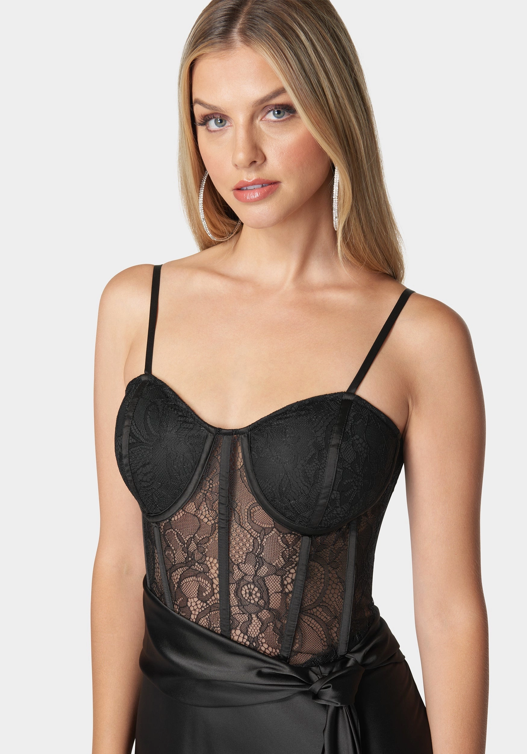 Lace And Satin Bustier Gown Petite-Size