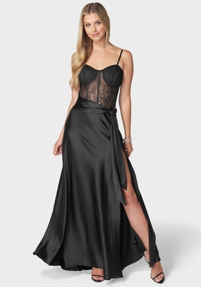 Anniversary-Event Lace And Satin Bustier Gown