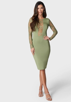 Lace Inset Midi Dress Built-In-Slip