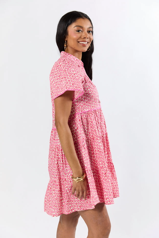 Soft Motion Movement Ready More Than Words Red and Pink Block Floral Shirt Dress FINAL SALE