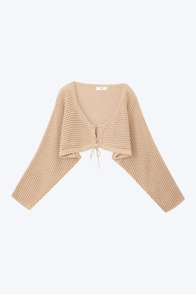 Crisp Air Piece Minimalist Pocket Layout Knitted Mesh Cardigan - Khaki [AT]