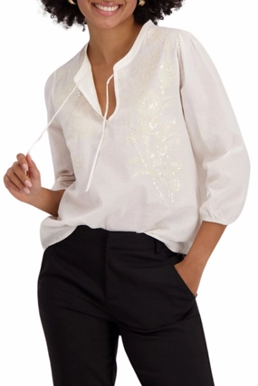 Flexible Shoulder Gussets SEQUIN LACE BLOUSE - 409693MNR