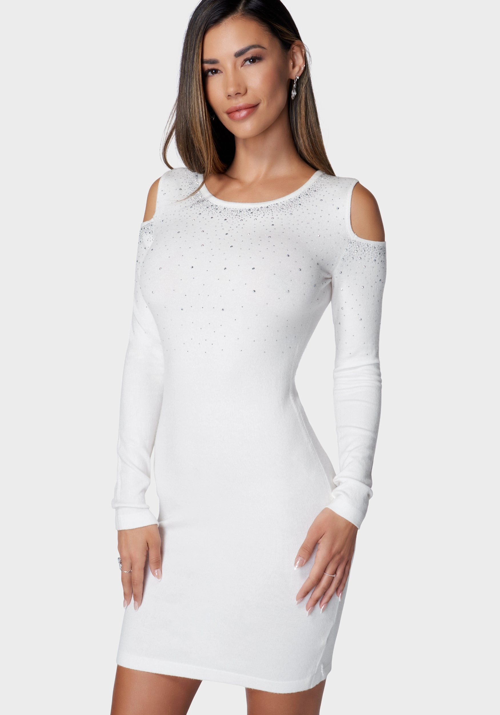 Shoulder Cut Out Sweater Dress Fitted Base Classic structured dress