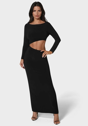Asymmetric Cut Out Long Sleeve Maxi Dress Work Vibes Classic structured dress