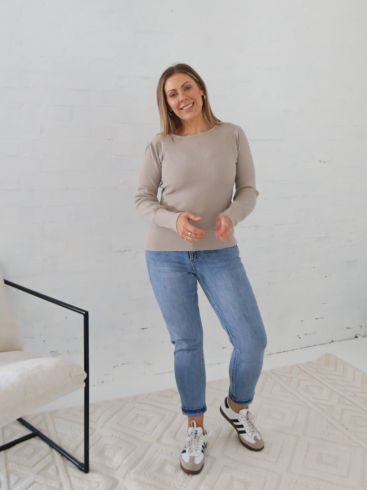 Organic Wrinkle Resistant Lee Knit Top - Stone