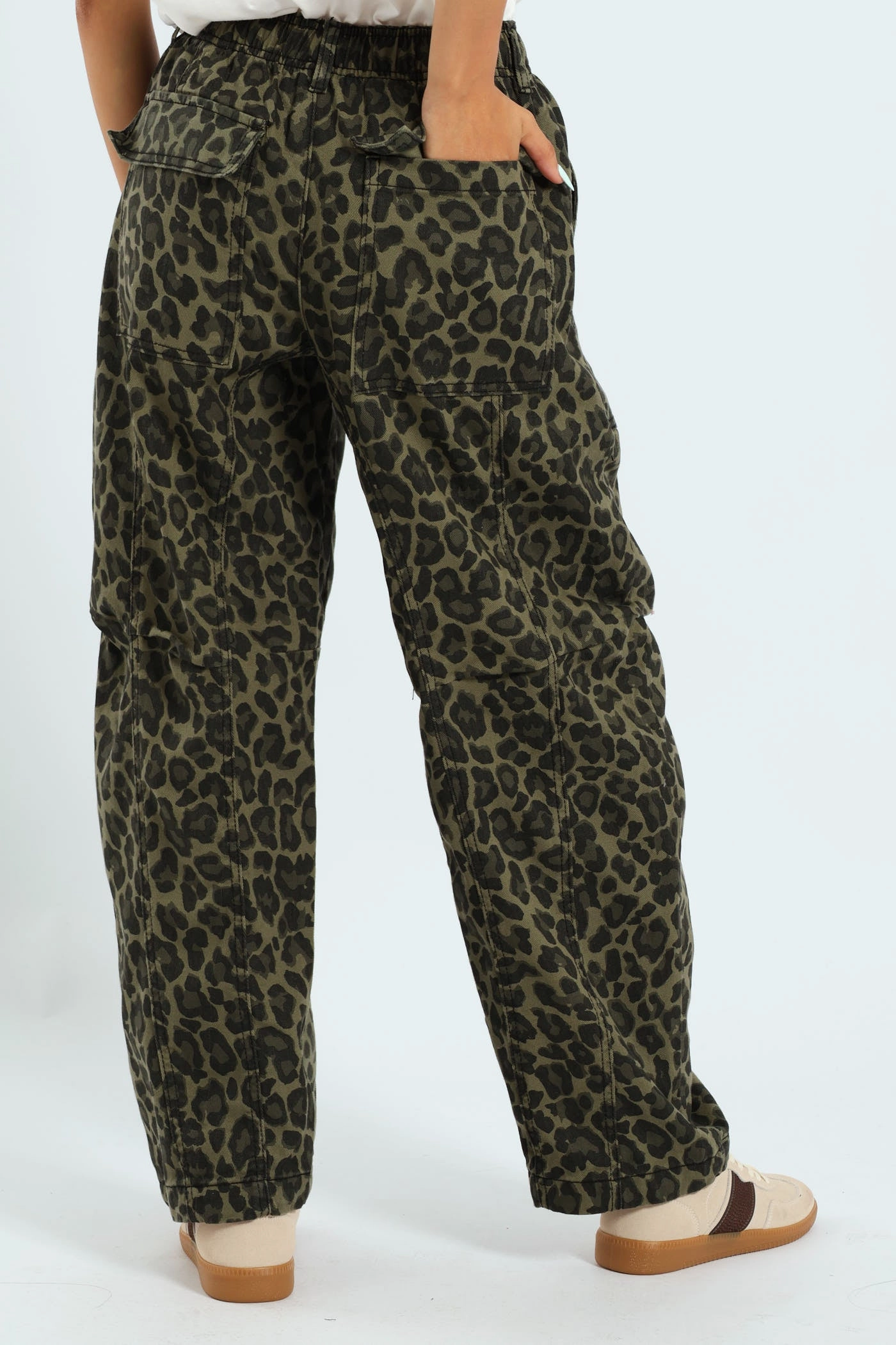 Leopard Print Barrel Pants - Green Soft Support Essential Wearable