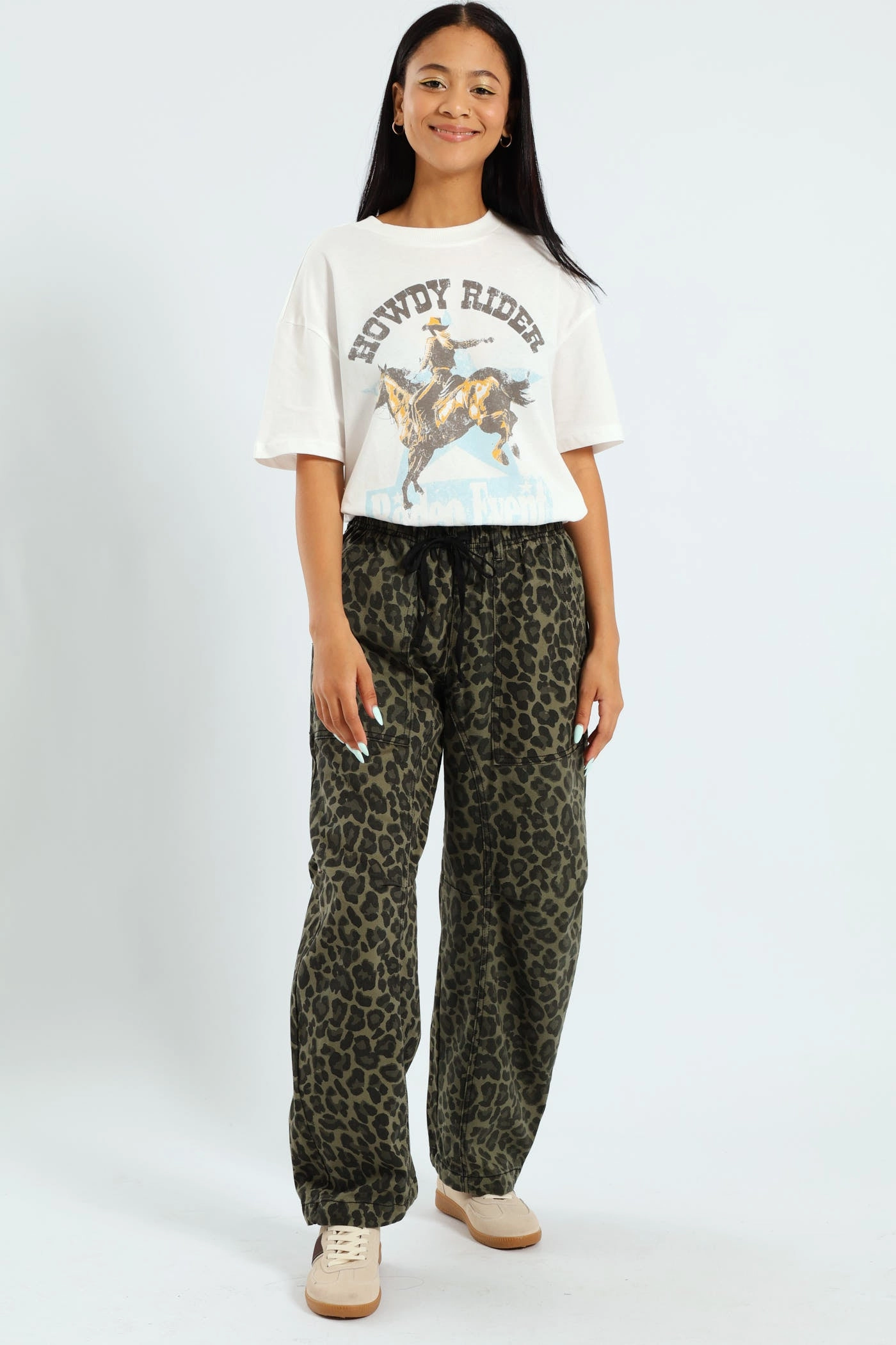Leopard Print Barrel Pants - Green Chic Wear