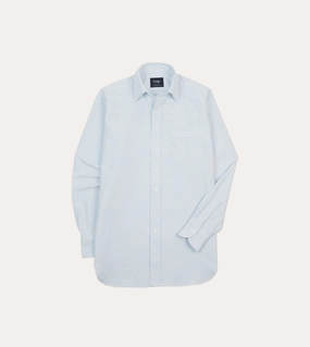 Light Blue and White Ticking Stripe Cotton Oxford Cloth Long Point Collar Shirt garden party Subtle design