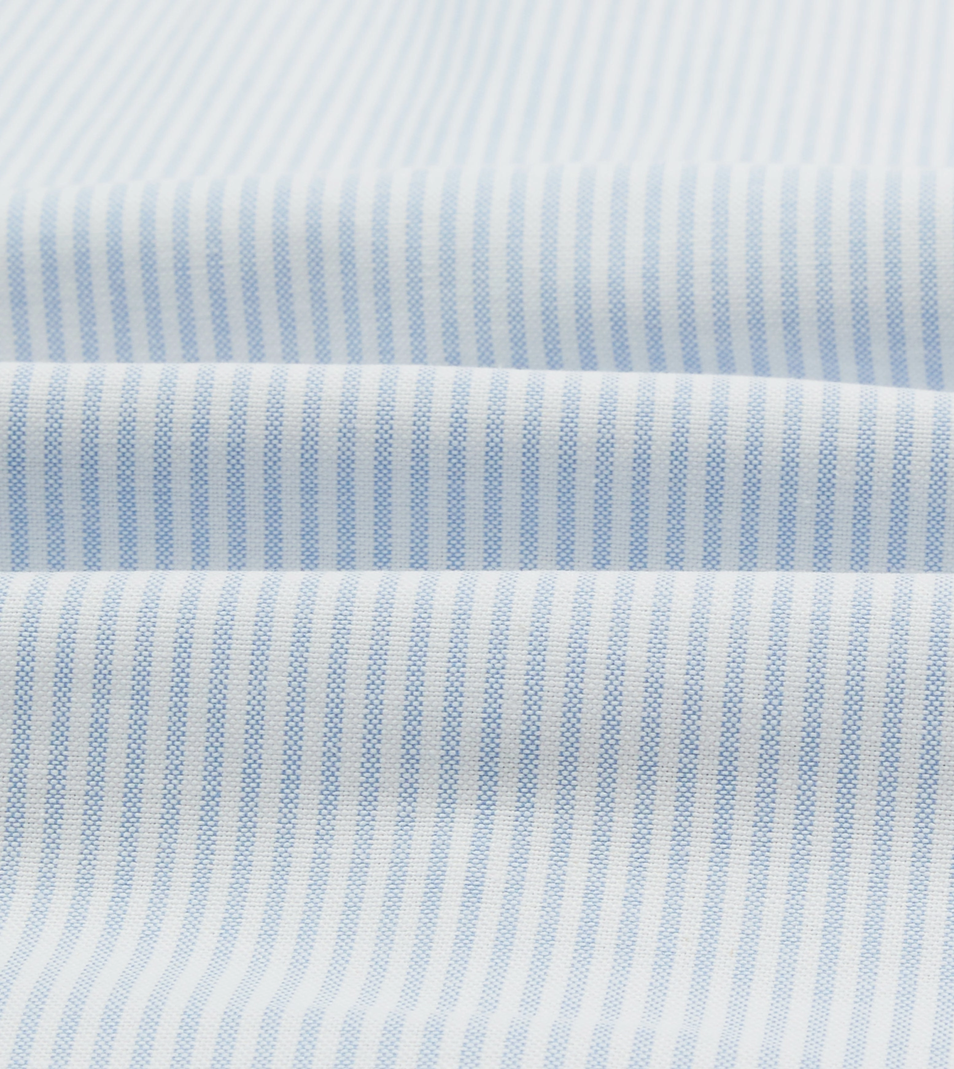 Light Blue and White Ticking Stripe Cotton Oxford Cloth Long Point Collar Shirt Non Chafe Seams Double Needle Hemming