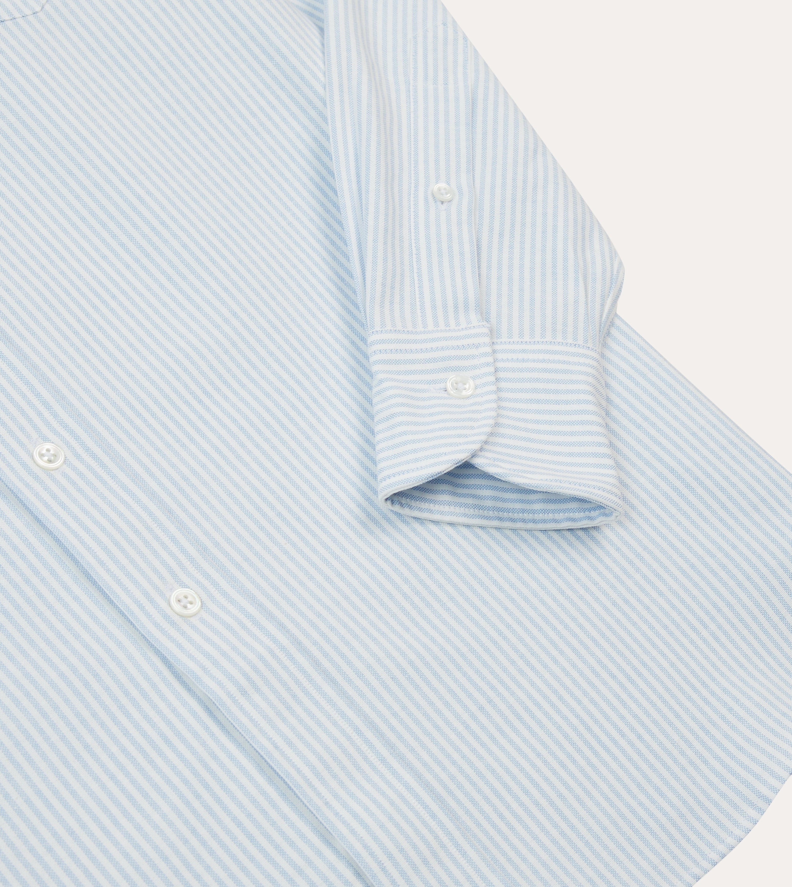 Animal Print Light Blue and White Ticking Stripe Cotton Oxford Cloth Long Point Collar Shirt