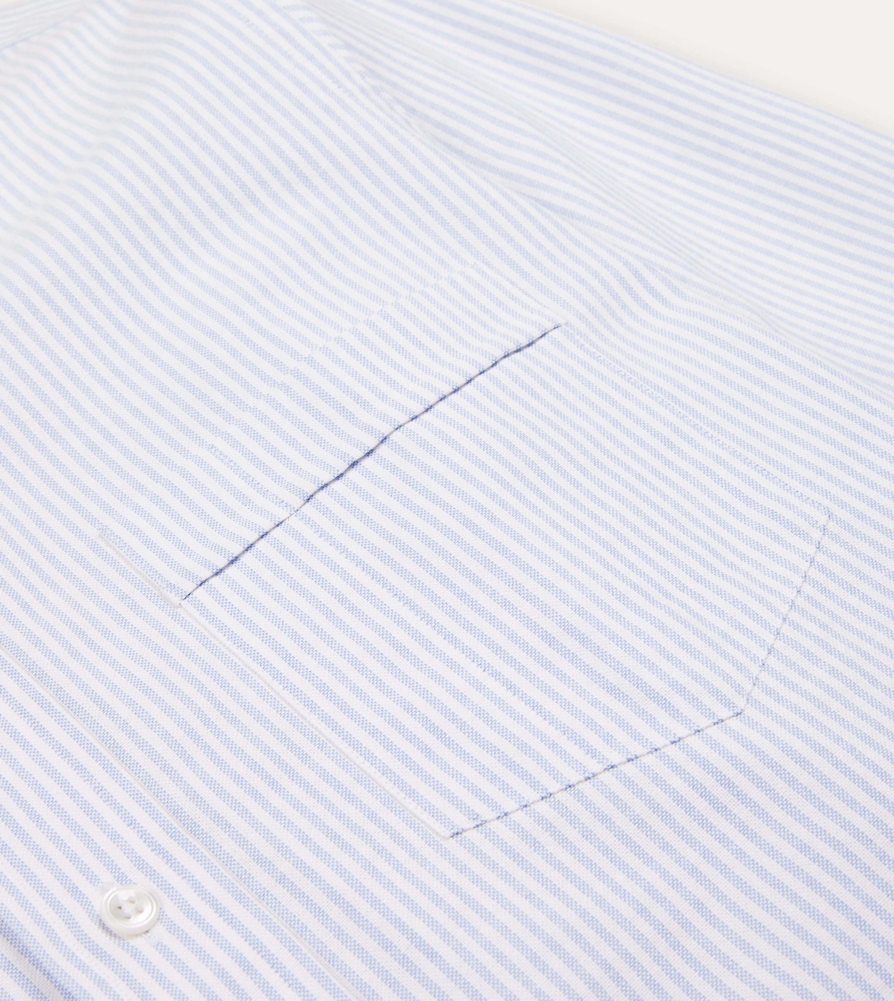 Light Blue Ticking Stripe Cotton Oxford Cloth Button-Down Shirt Relaxed Style Solid Hue