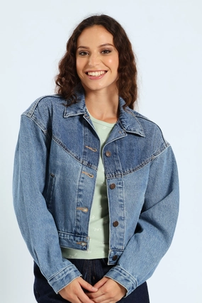 Ergonomic Cut Shrunken 90s Western Trucker Jacket - Dark Blue