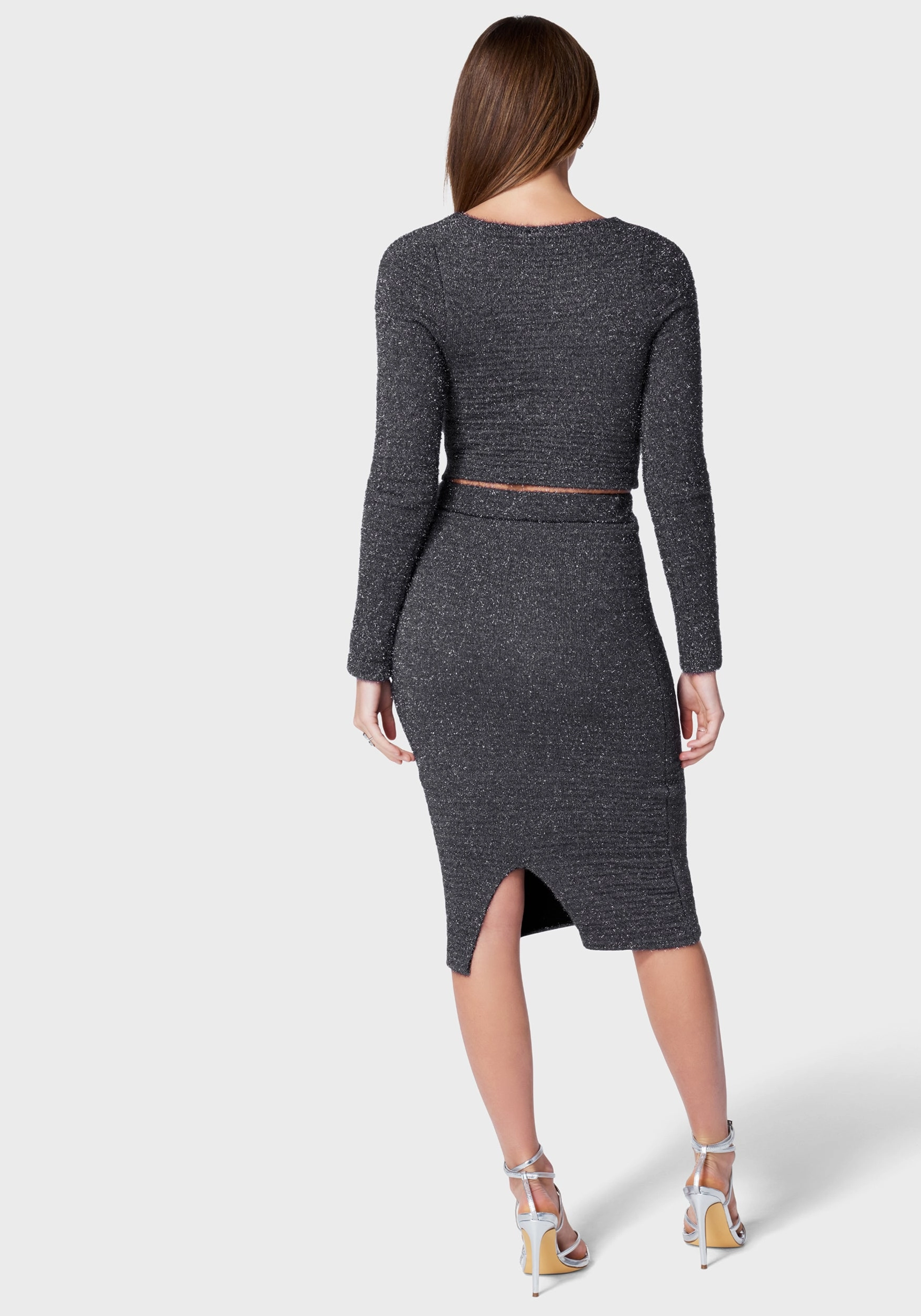Lurex Eyelash Sweater Set Wrap-Style Dress-Up Style