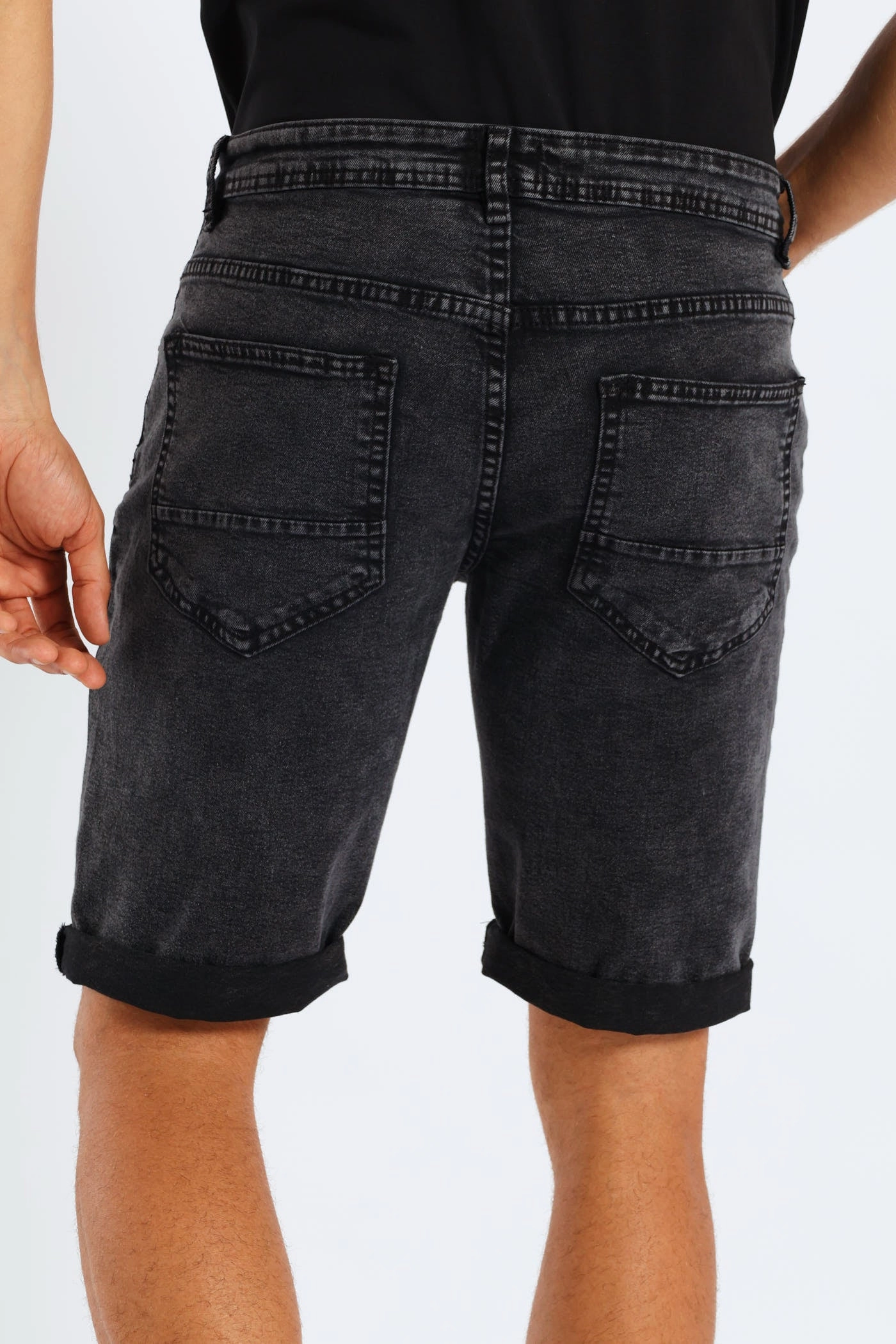 Light Coverage Acid Denim Short - Black striped shorts