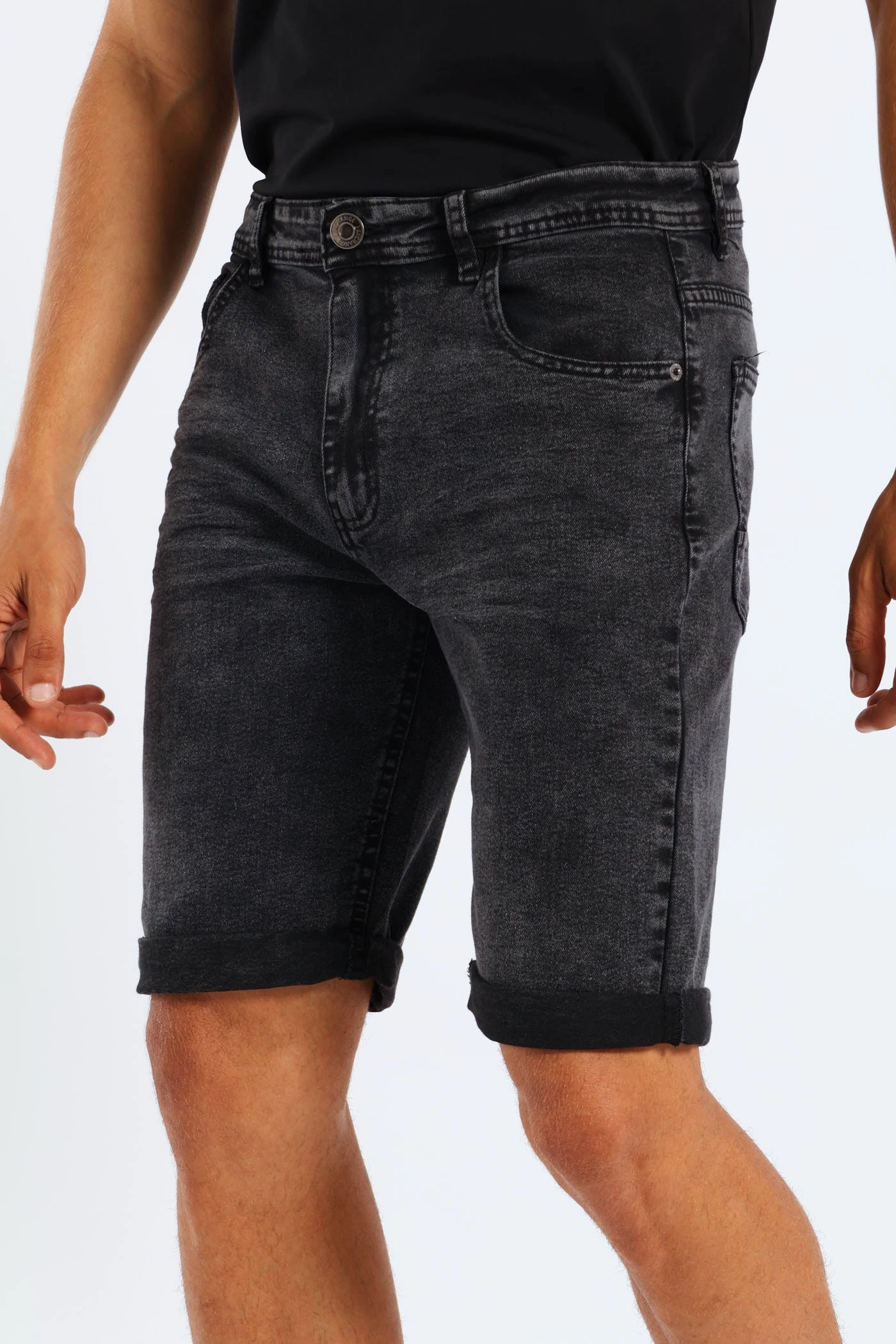 Light Coverage Acid Denim Short - Black Cool Weather