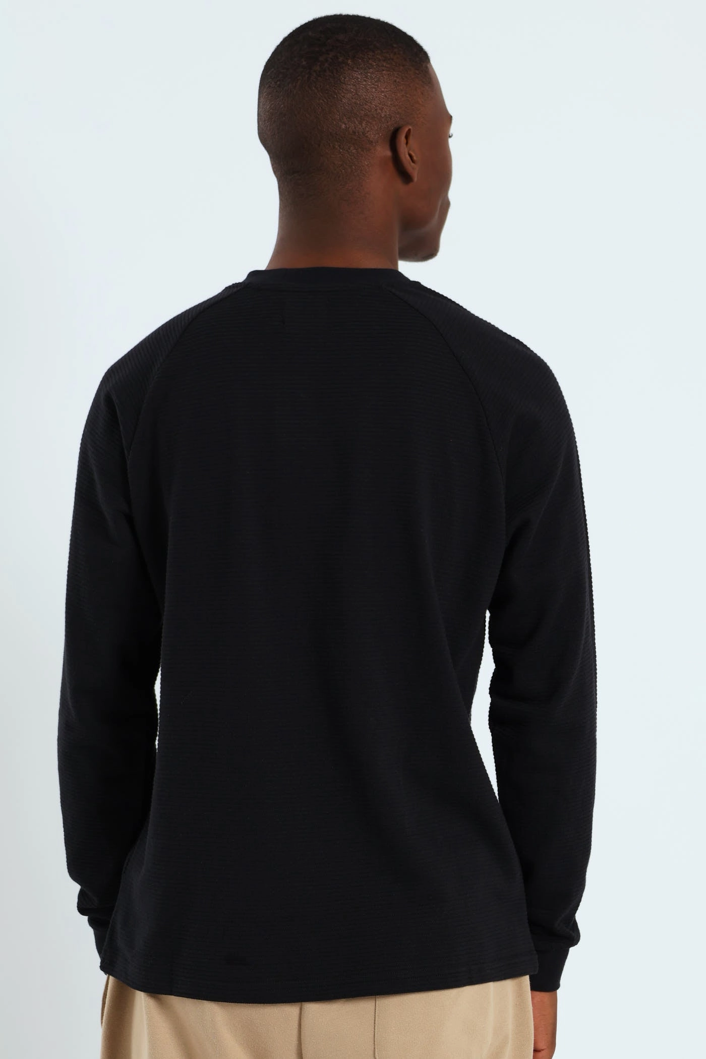 Raglan Sleeve Waffle Tee - Black SoftTouchFinish Smooth Neckline