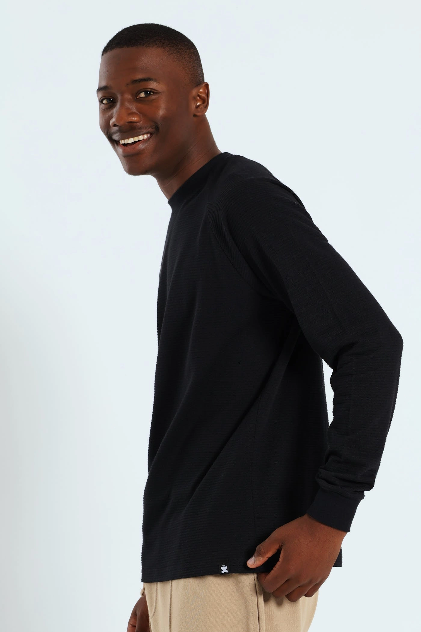 Raglan Sleeve Waffle Tee - Black Flexible Fit