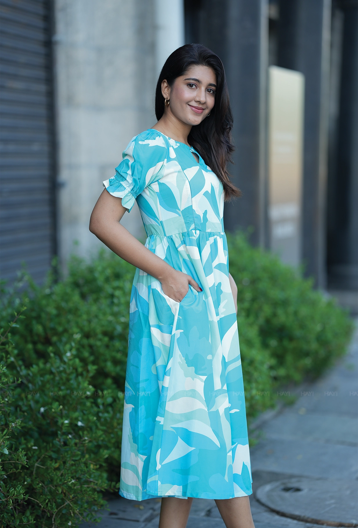 Chords Blue with Harmonioes Fragrant floral printed Maternity and Feeding Dress Stylish Touch