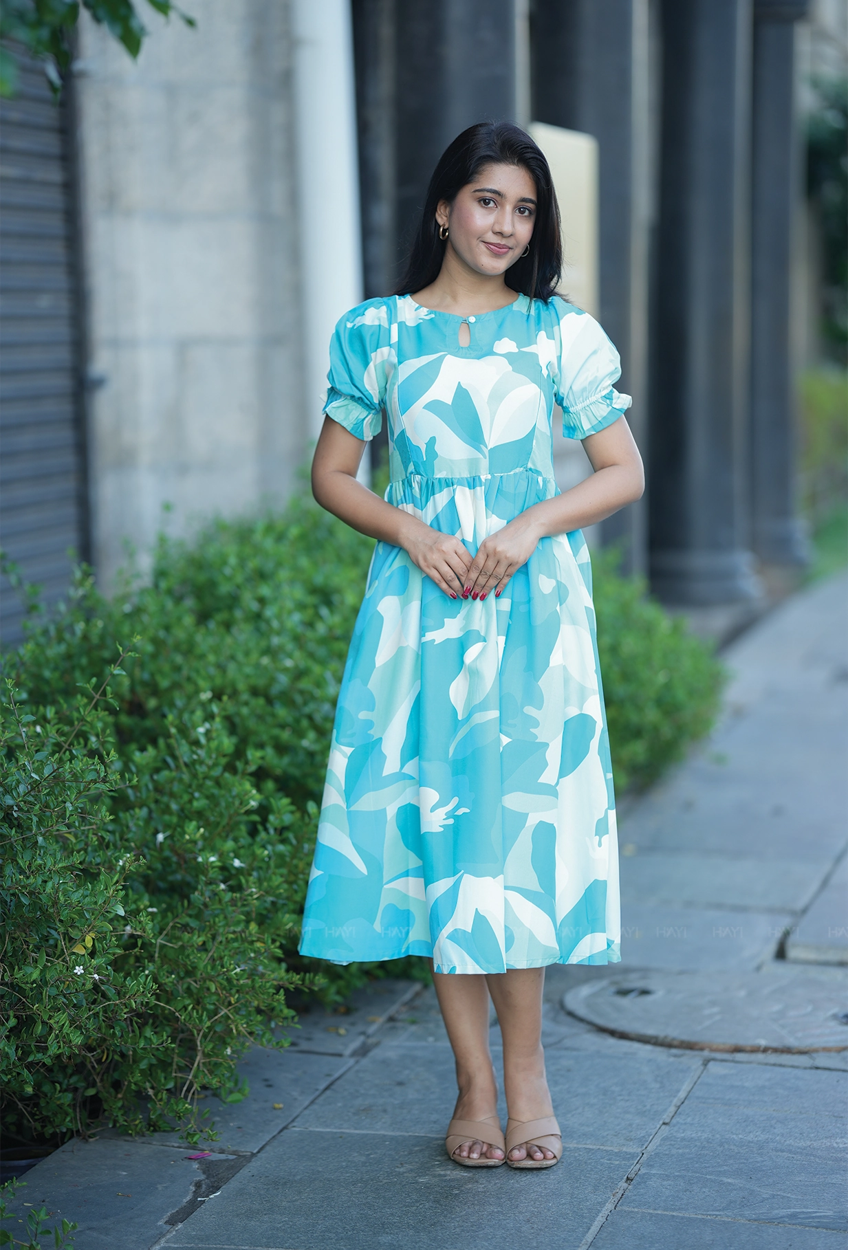 Weekend Favorite Chords Blue with Harmonioes Fragrant floral printed Maternity and Feeding Dress