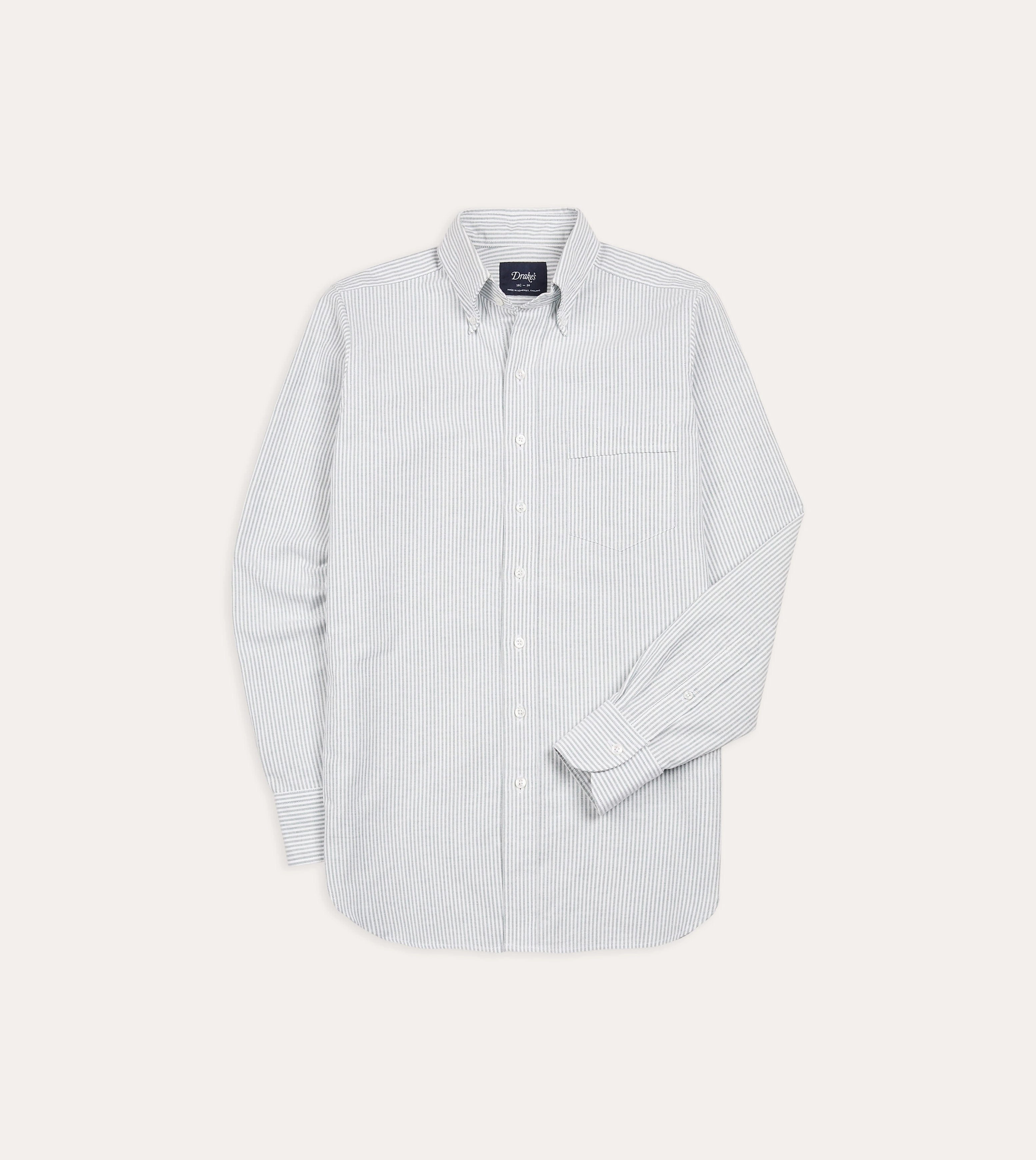 Light Green Ticking Stripe Cotton Oxford Cloth Button-Down Shirt First Date