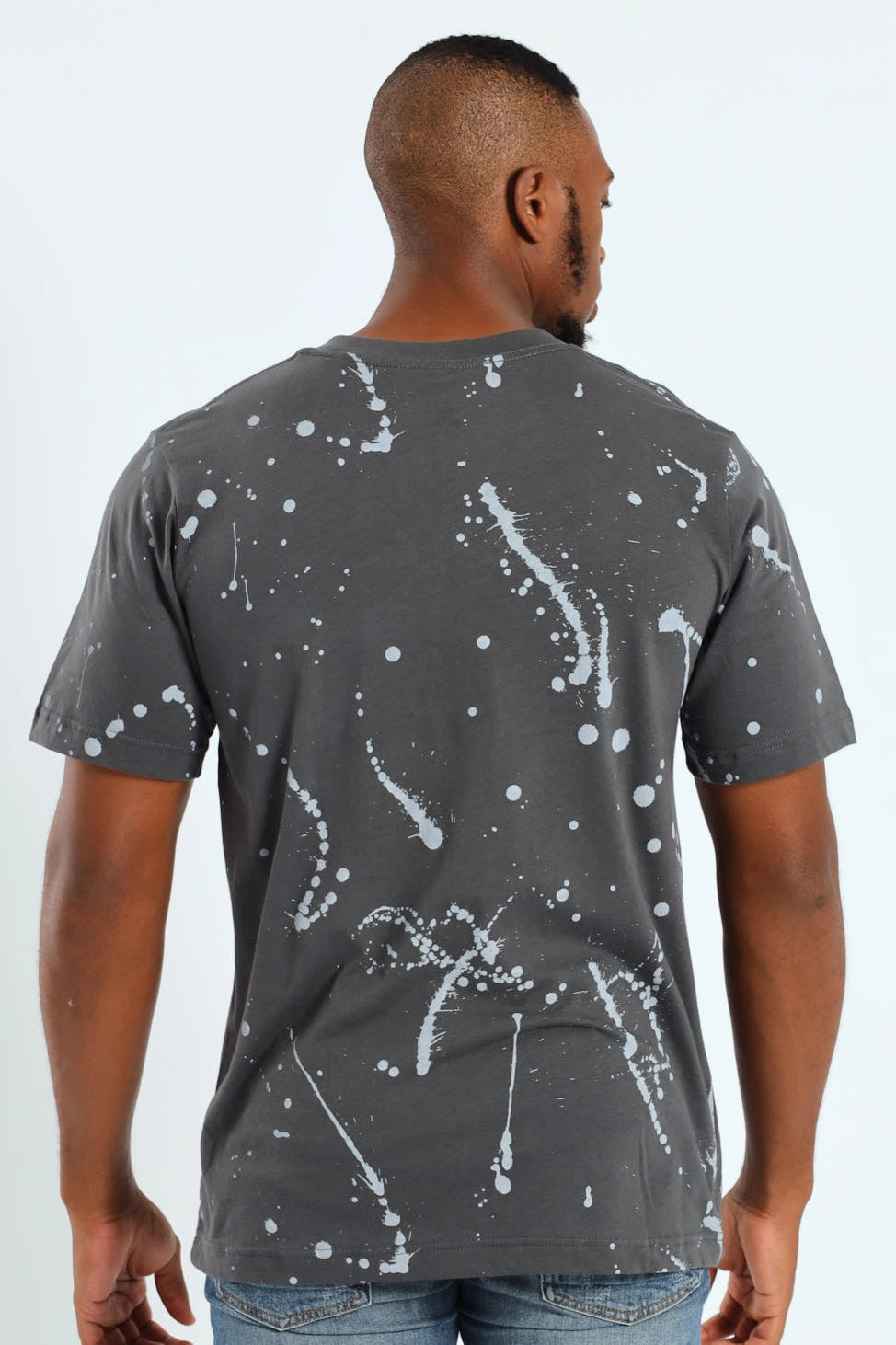 Distressed Hem Finish sporty wear Paint Splatter Print Tee - Dark Grey