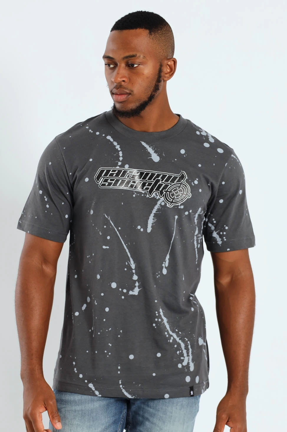 QuickDry Material Paint Splatter Print Tee - Dark Grey