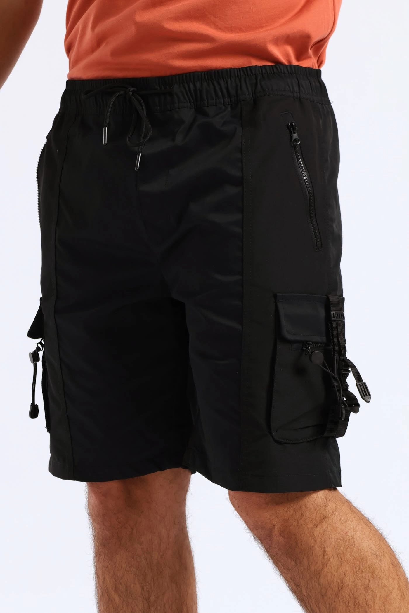 Light Weight Cargo Strap Short - Black Fresh Look button fly