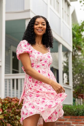 Subtle-Print Casual weekend dress Calling Perfection Pink Floral Dress With Back Bow Detail FINAL SALE