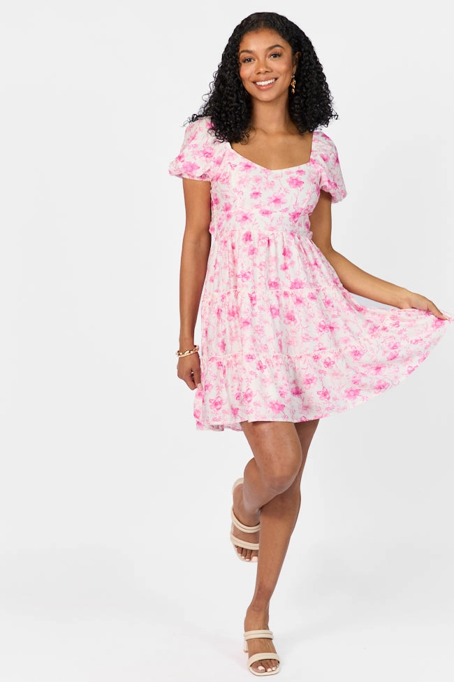UVProtectiveLayer Calling Perfection Pink Floral Dress With Back Bow Detail FINAL SALE