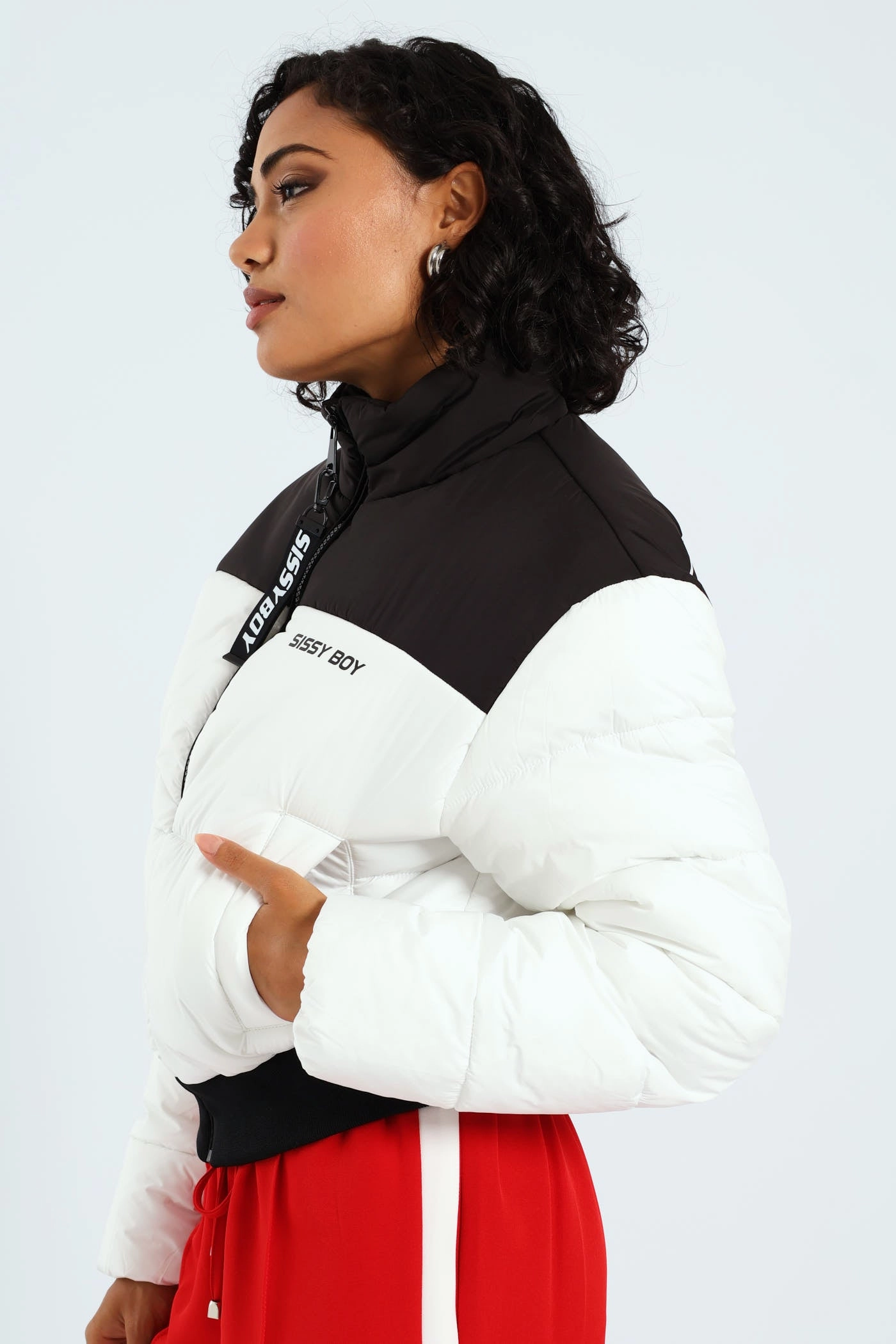 Street Ready On My Way Puffer Jacket With Contrast Panels & Branding - Black/White