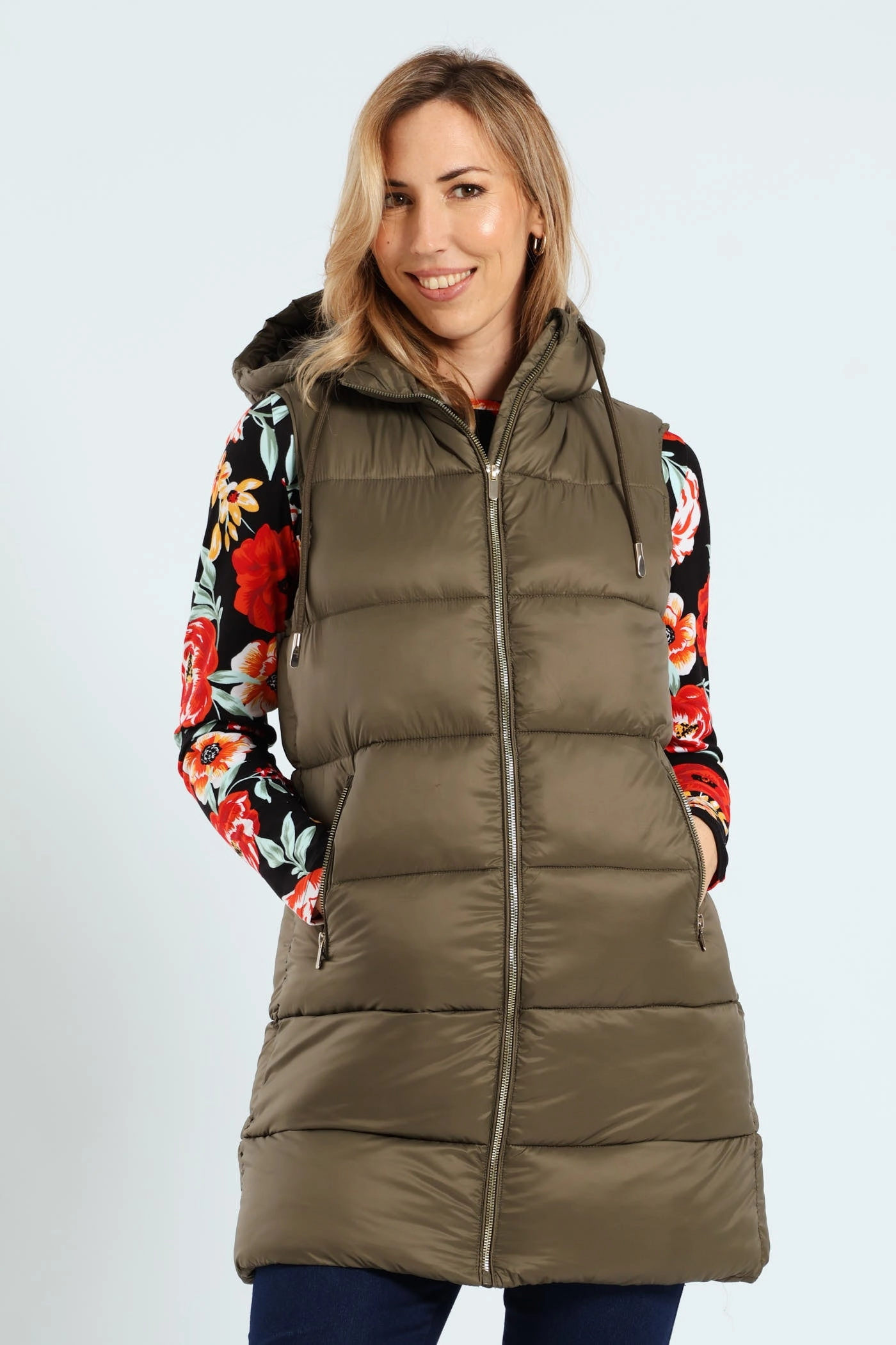 Sleeveless Zip Detail Puffer Gilet - Dark Sage ReinforcedSeams Bonded Closure Mechanism