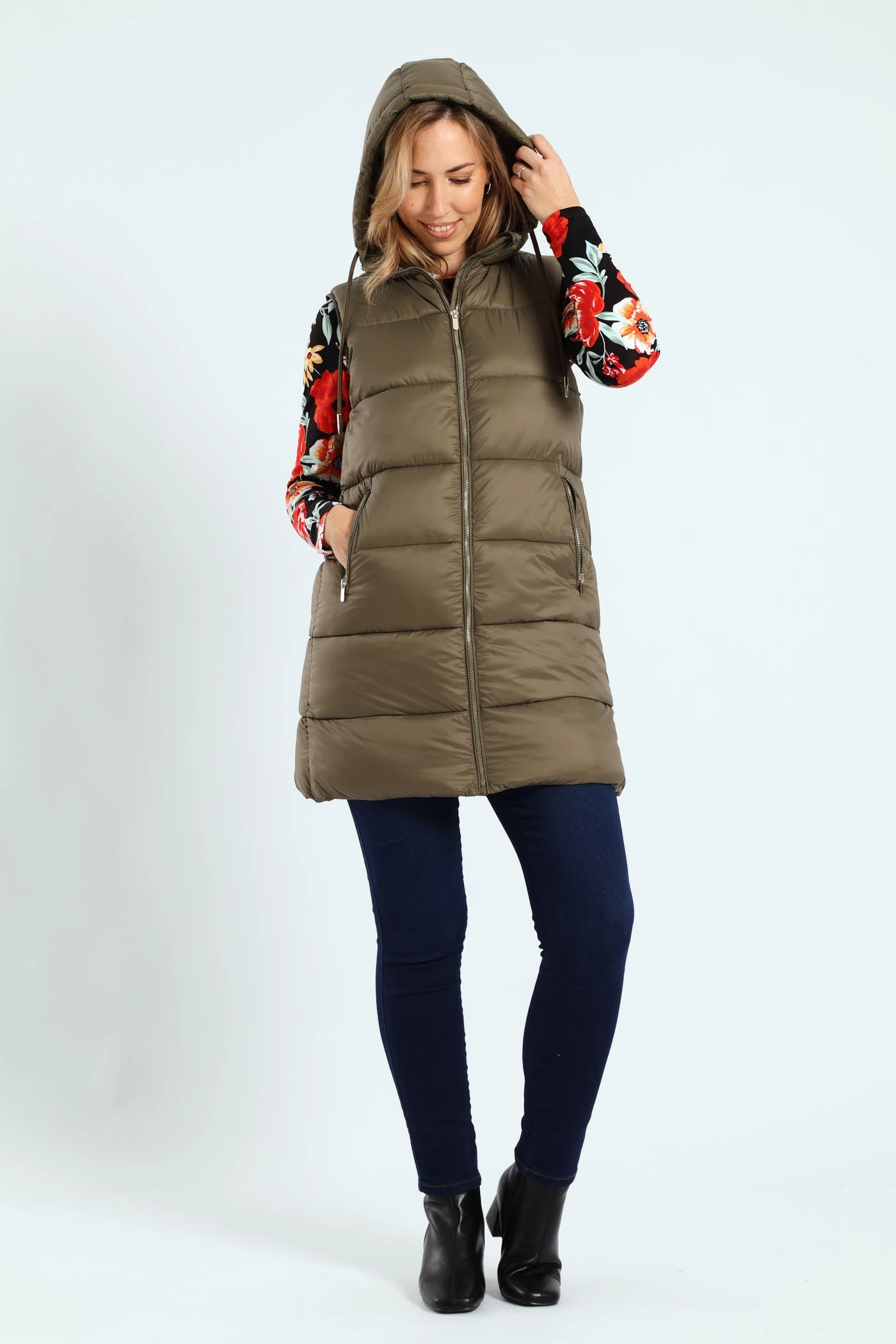 Durable Water Repellent Finish Soft Touch Lining Sleeveless Zip Detail Puffer Gilet - Dark Sage