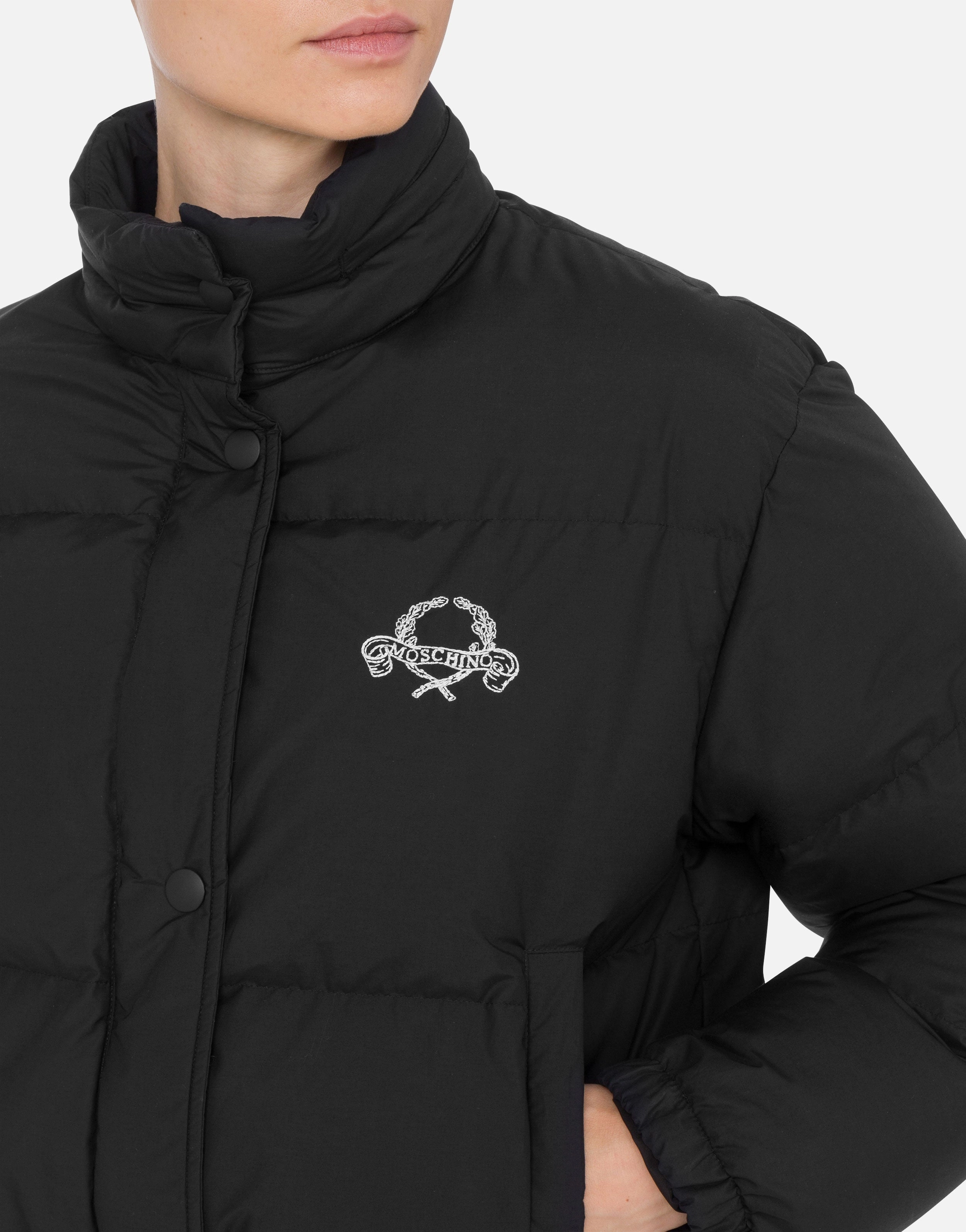Lightweight Nylon Down Jacket Laurel Crown Logo Transitional City Fit