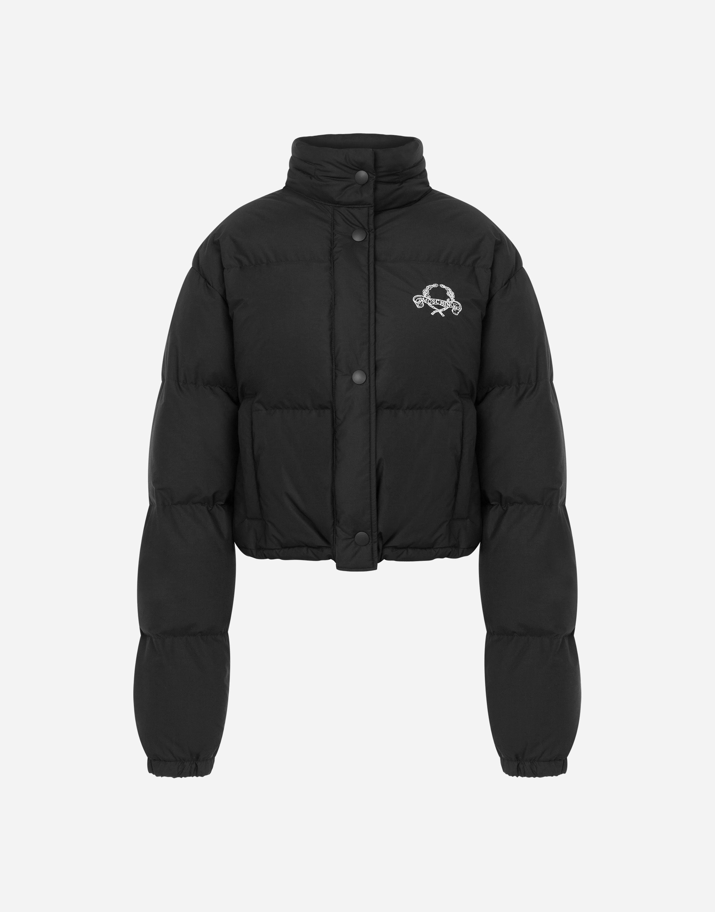 Lightweight Nylon Down Jacket Laurel Crown Logo Rugged Outdoor Optimized