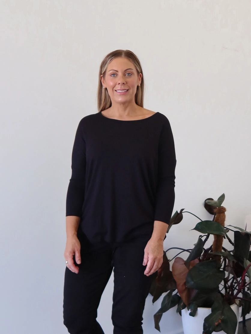 Frame Charming Milan 3/4 Sleeve Top - Black