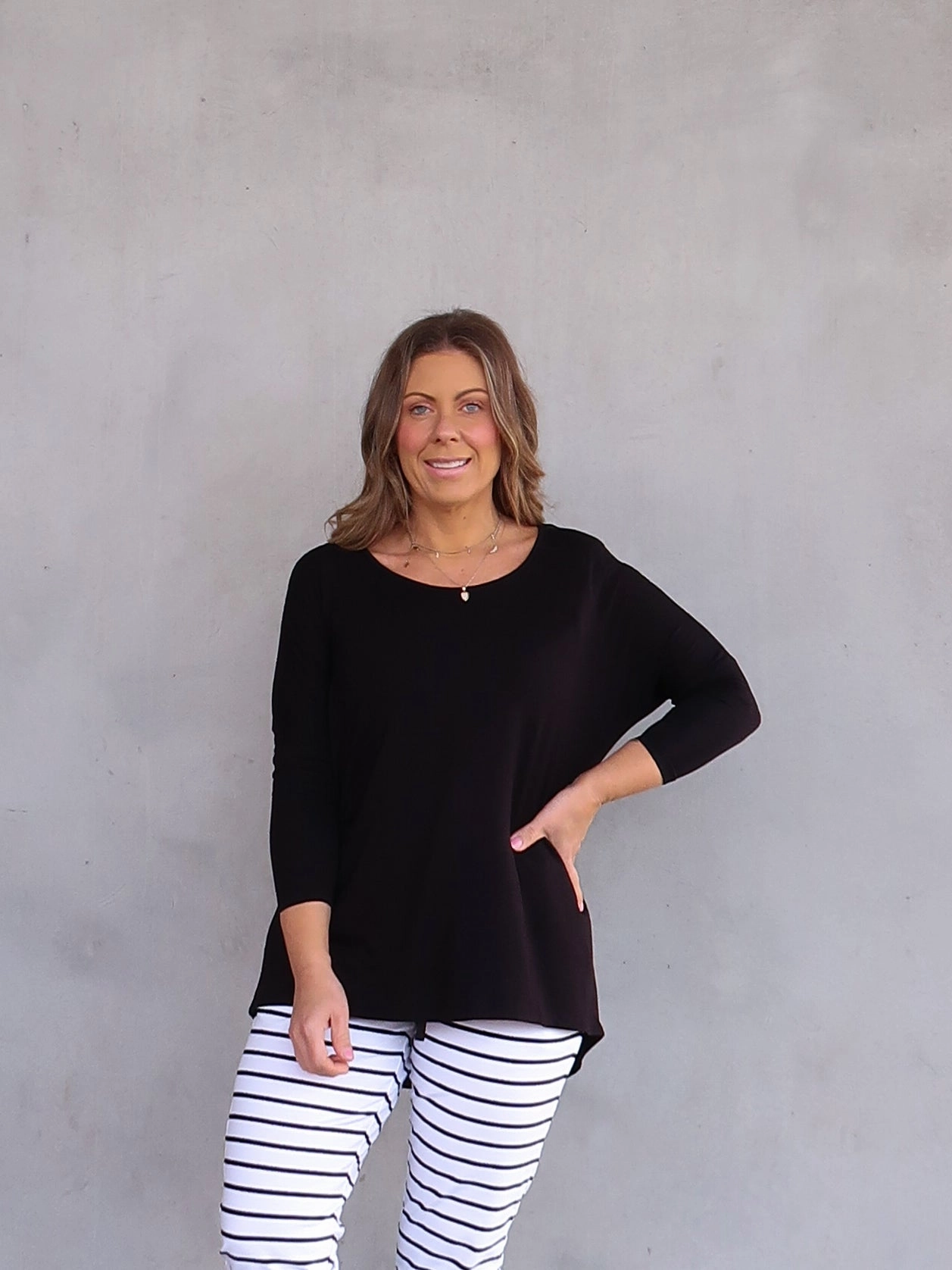 Milan 3/4 Sleeve Top - Black Sneakers