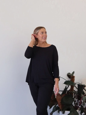 Milan 3/4 Sleeve Top - Black Home Wear fade - resistant