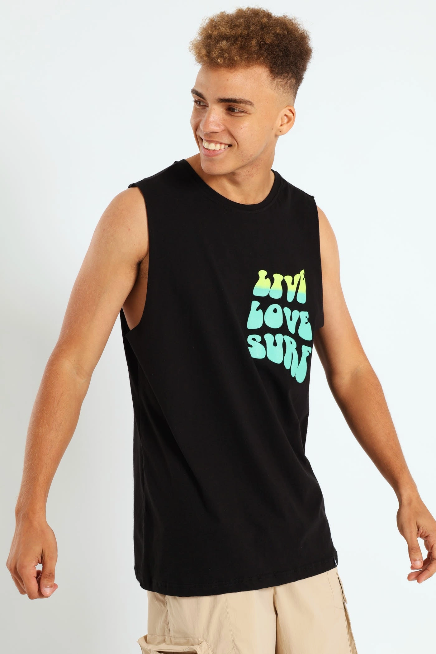 Machine washable Versatile and Comfortable Live Love Surf Muscle Hugger Tee - Black