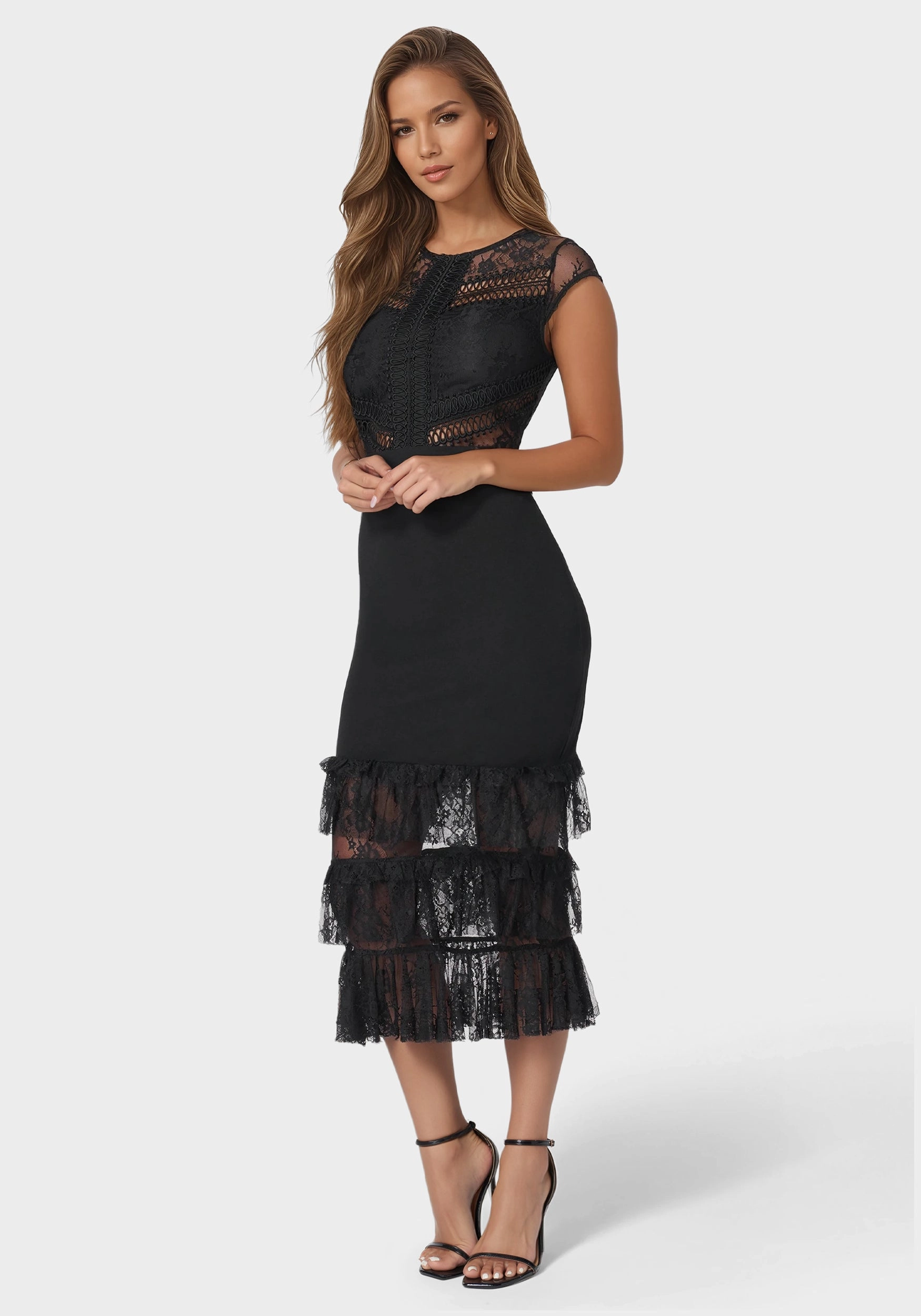Silky Mood Tiered Lace Midi Dress