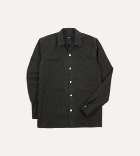 Grey Wool Four-Pocket Camp Collar Work Shirt Fitted Shape