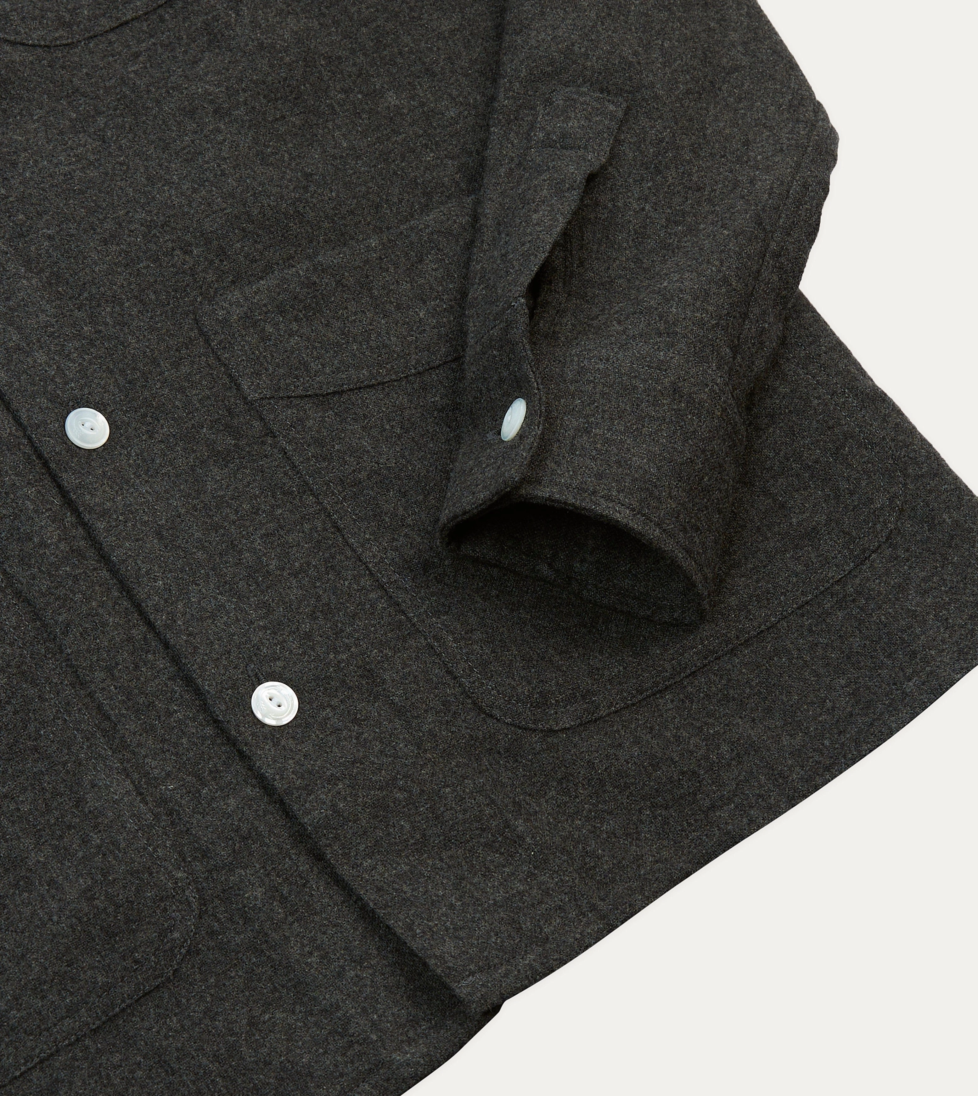 Grey Wool Four-Pocket Camp Collar Work Shirt Matte Look