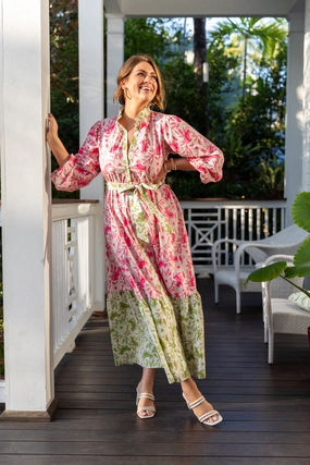 countryside Office Smart Grow Together Multi Colorblock Floral Midi Dress FINAL SALE