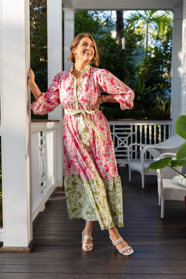 countryside Office Smart Grow Together Multi Colorblock Floral Midi Dress FINAL SALE